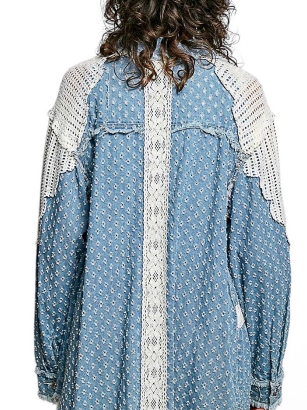 POL Blue and White Patchwork Denim Shirt Jacket sz M- NWOT - Picture 2 of 8